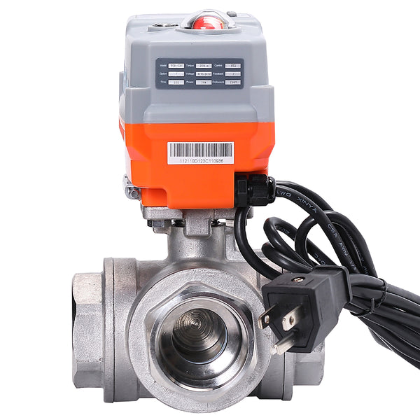 1" 1-1/4" 1-1/2" 2" 110-230VAC 3 Way CF8/Stainless Steel 304 Motorized Electrical Ball Valve With U.S. Plug