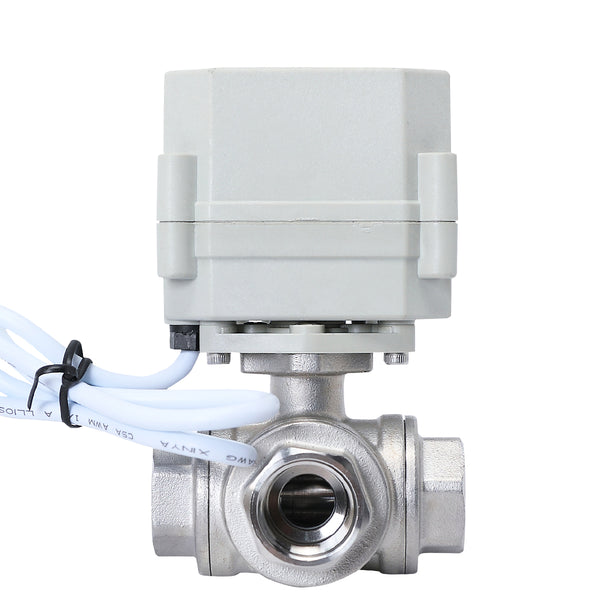 HSH-Flo Stainless Steel 3 Way T/L-type AC/DC9-24V CR202 Electric Motorized Ball Valve 2 Wires Switching Control Valve Auto Return When Power Off