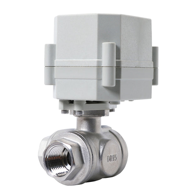 HSH-Flo Stainless Steel 3 Way T/L-type AC110-230V CR502 Electric Motorized Ball Valve 5 Wires Switching Valve Auto Return When Power Off & Position Feedback