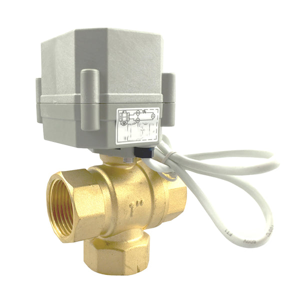 HSH-Flo Brass 3 Way T-type AC/DC9-24V CR305 Electric Motorized Ball Valve 3 Wires Switching Control Valve Auto Return When Power Off