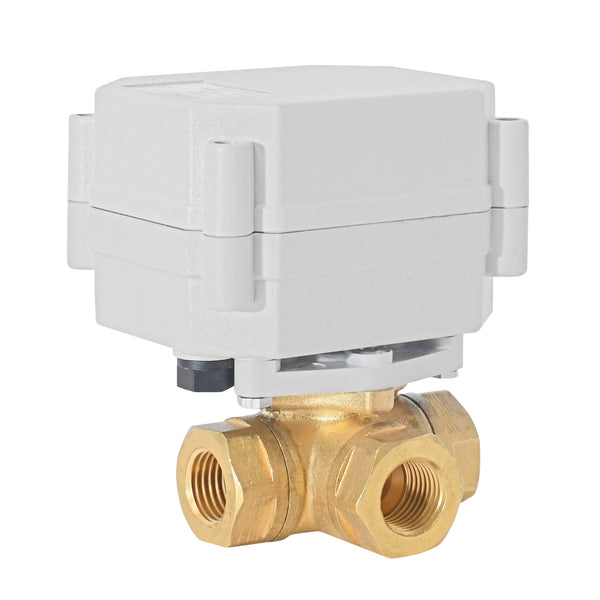 HSH-Flo Brass 3 Way L-type DC5V CR201 Electric Motorized Ball Valve 2 Wires Switching Control Valve