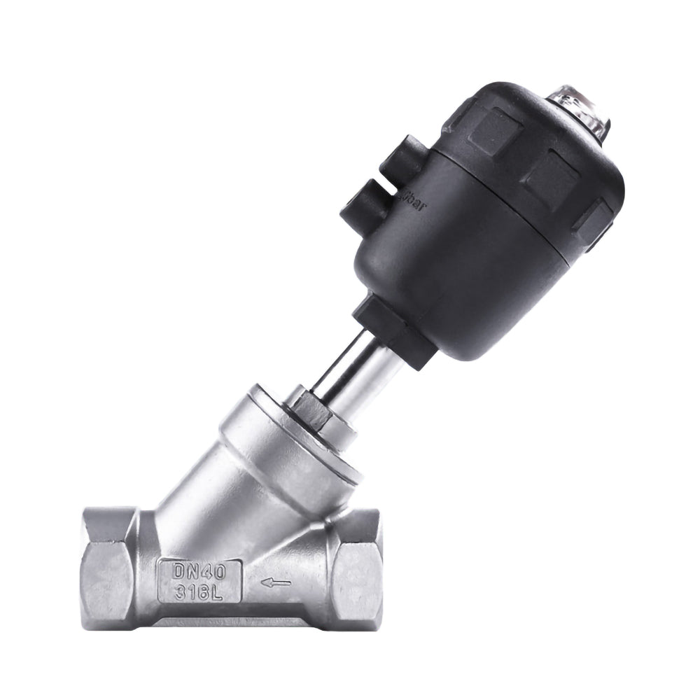 Pneumatic Angle Seat Valve Stainless Steel Internal Thread Single-acting Normally Closed Type Plastic/Stainless Steel Actuator