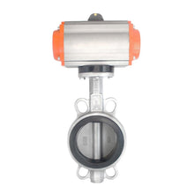 Load image into Gallery viewer, Pneumatic Stainless Steel Wafer Type Butterfly Valve Corrosion Resistance PTFE Seat Stainless Steel Plate Butterfly Valve
