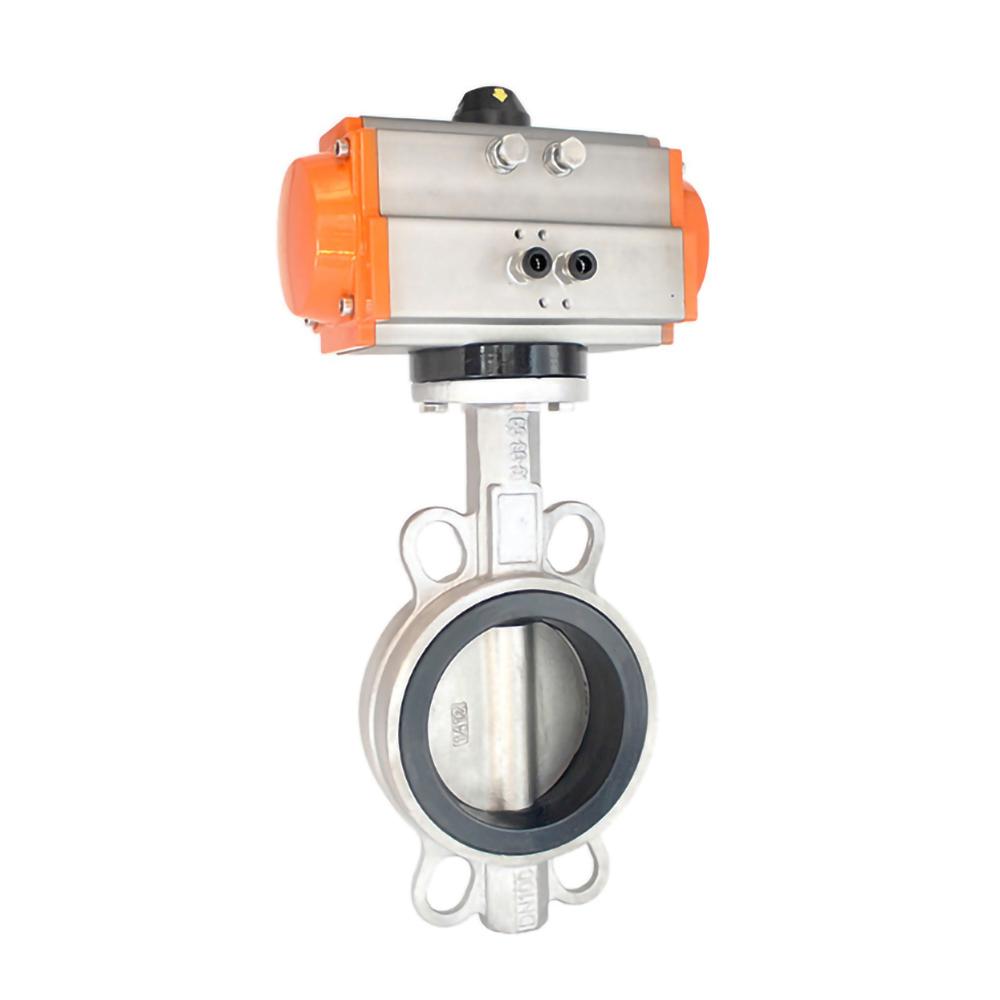 Pneumatic Stainless Steel Wafer Type Butterfly Valve Corrosion Resistance PTFE Seat Stainless Steel Plate Butterfly Valve